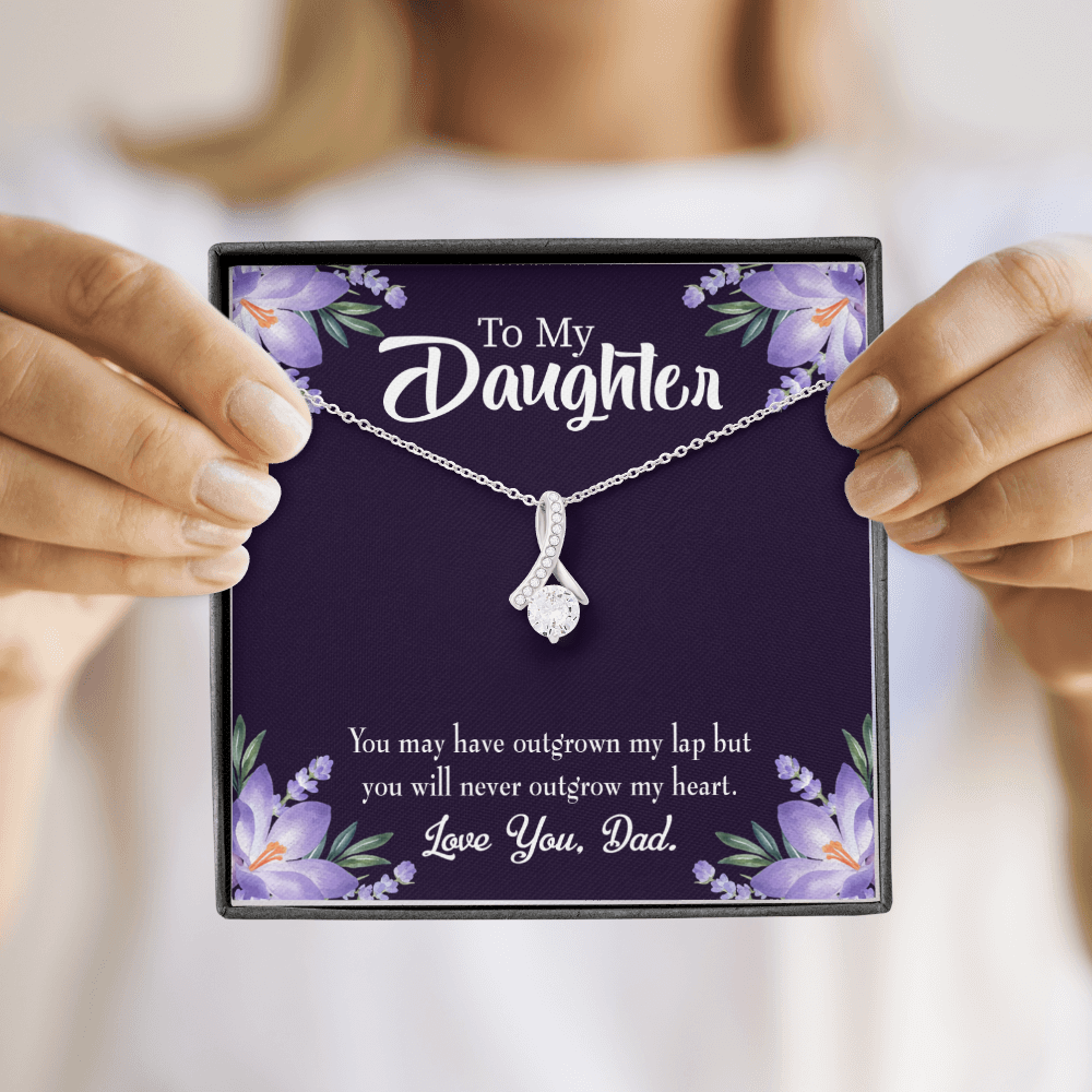 To My Daughter Never Outgrow my Heart From Dad Alluring Ribbon Necklace Message Card-Express Your Love Gifts