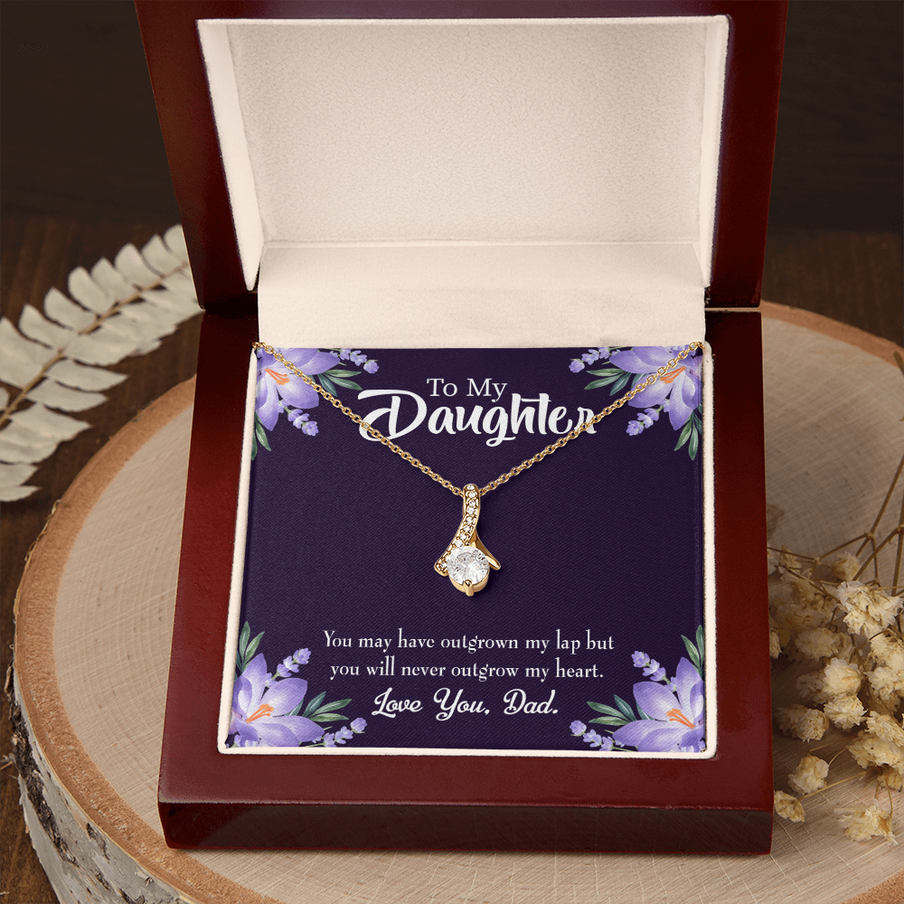 To My Daughter Never Outgrow my Heart From Dad Alluring Ribbon Necklace Message Card-Express Your Love Gifts