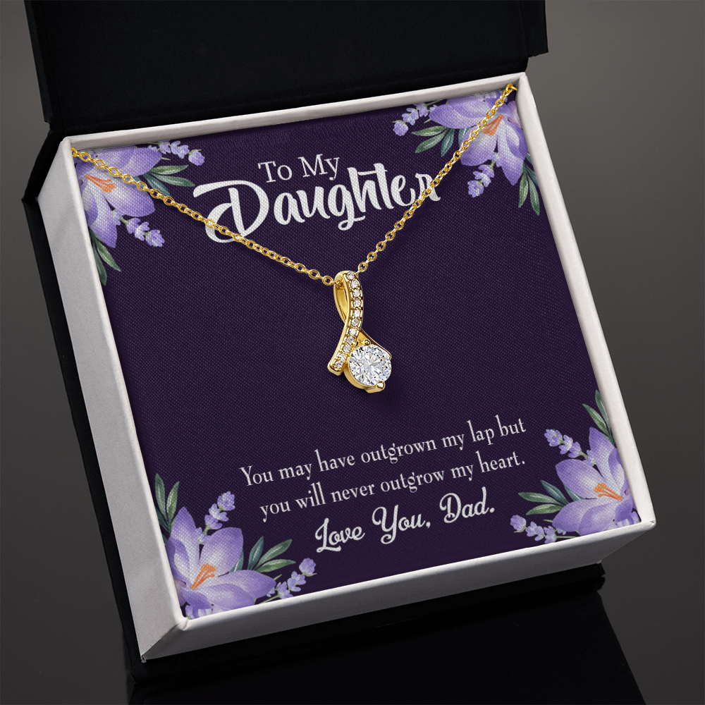 To My Daughter Never Outgrow my Heart From Dad Alluring Ribbon Necklace Message Card-Express Your Love Gifts