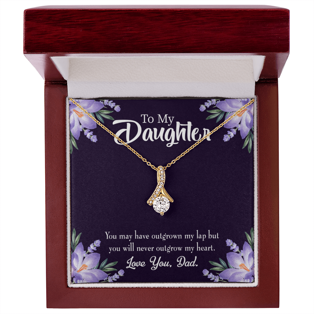 To My Daughter Never Outgrow my Heart From Dad Alluring Ribbon Necklace Message Card-Express Your Love Gifts