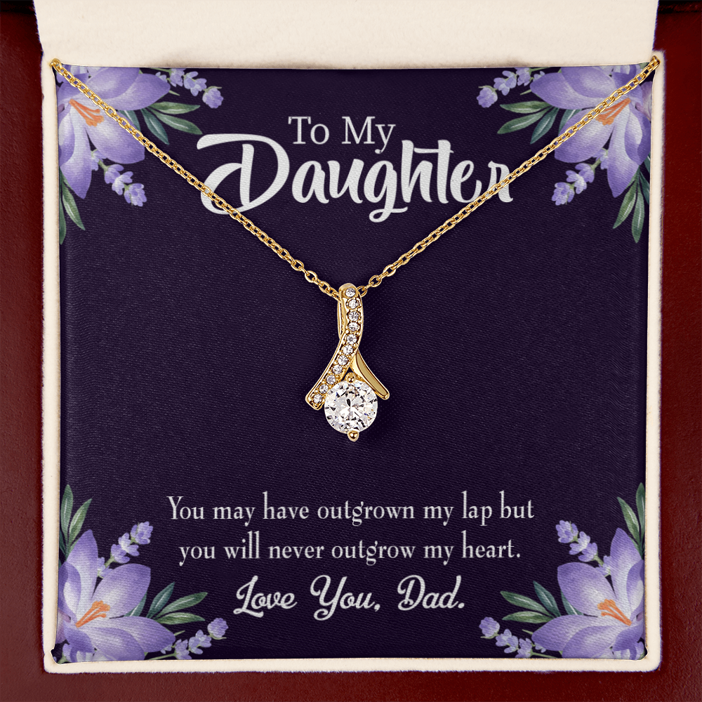To My Daughter Never Outgrow my Heart From Dad Alluring Ribbon Necklace Message Card-Express Your Love Gifts