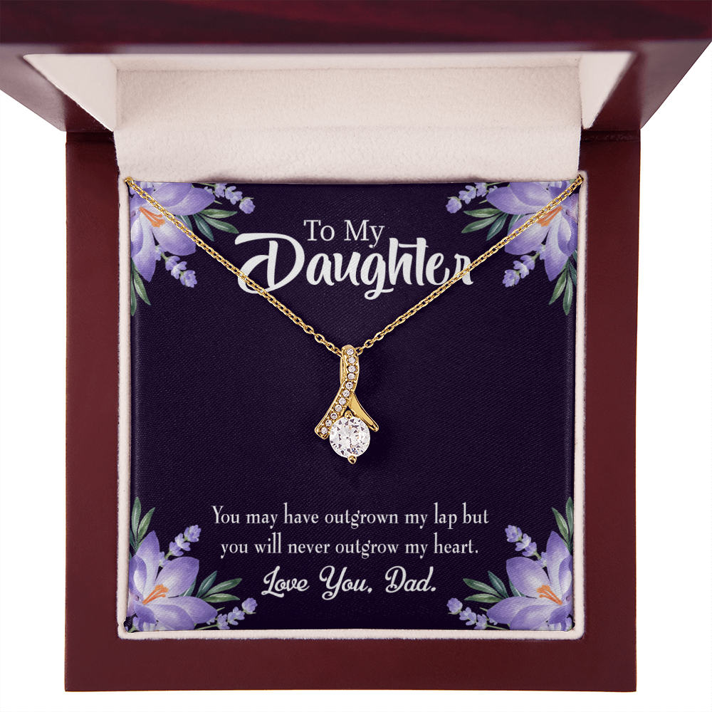 To My Daughter Never Outgrow my Heart From Dad Alluring Ribbon Necklace Message Card-Express Your Love Gifts