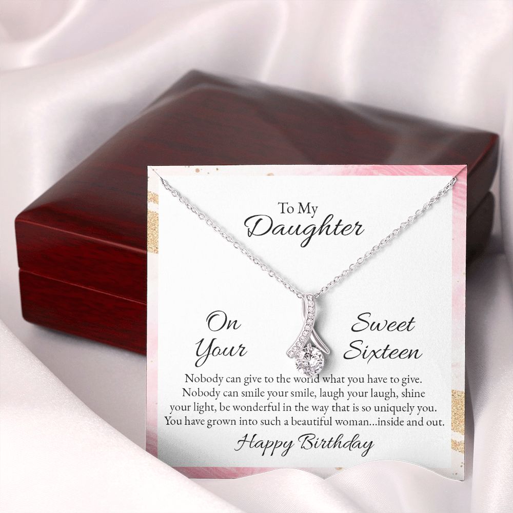 To My Daughter Nobody Can Give to the World Alluring Ribbon Necklace Message Card-Express Your Love Gifts