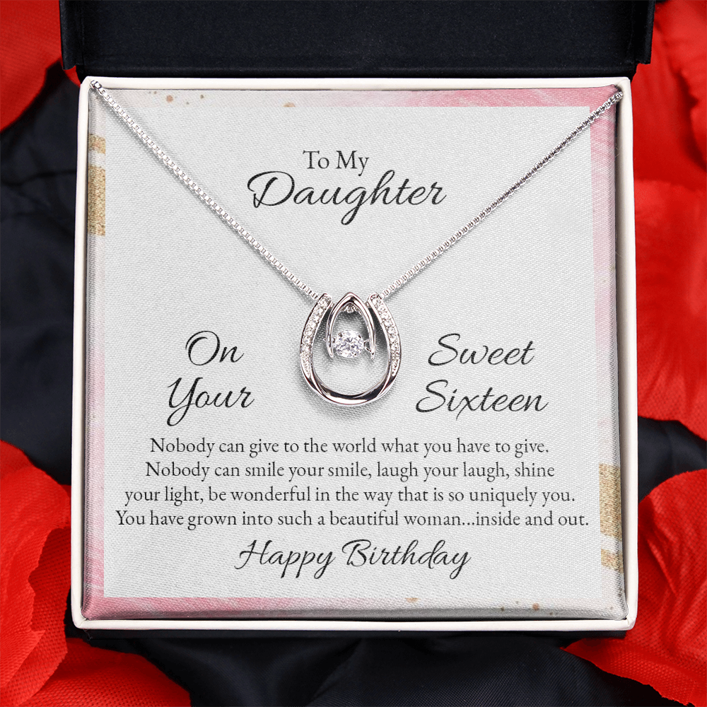 To My Daughter Nobody Can Give to The World Lucky Horseshoe Necklace Message Card 14k w CZ Crystals-Express Your Love Gifts