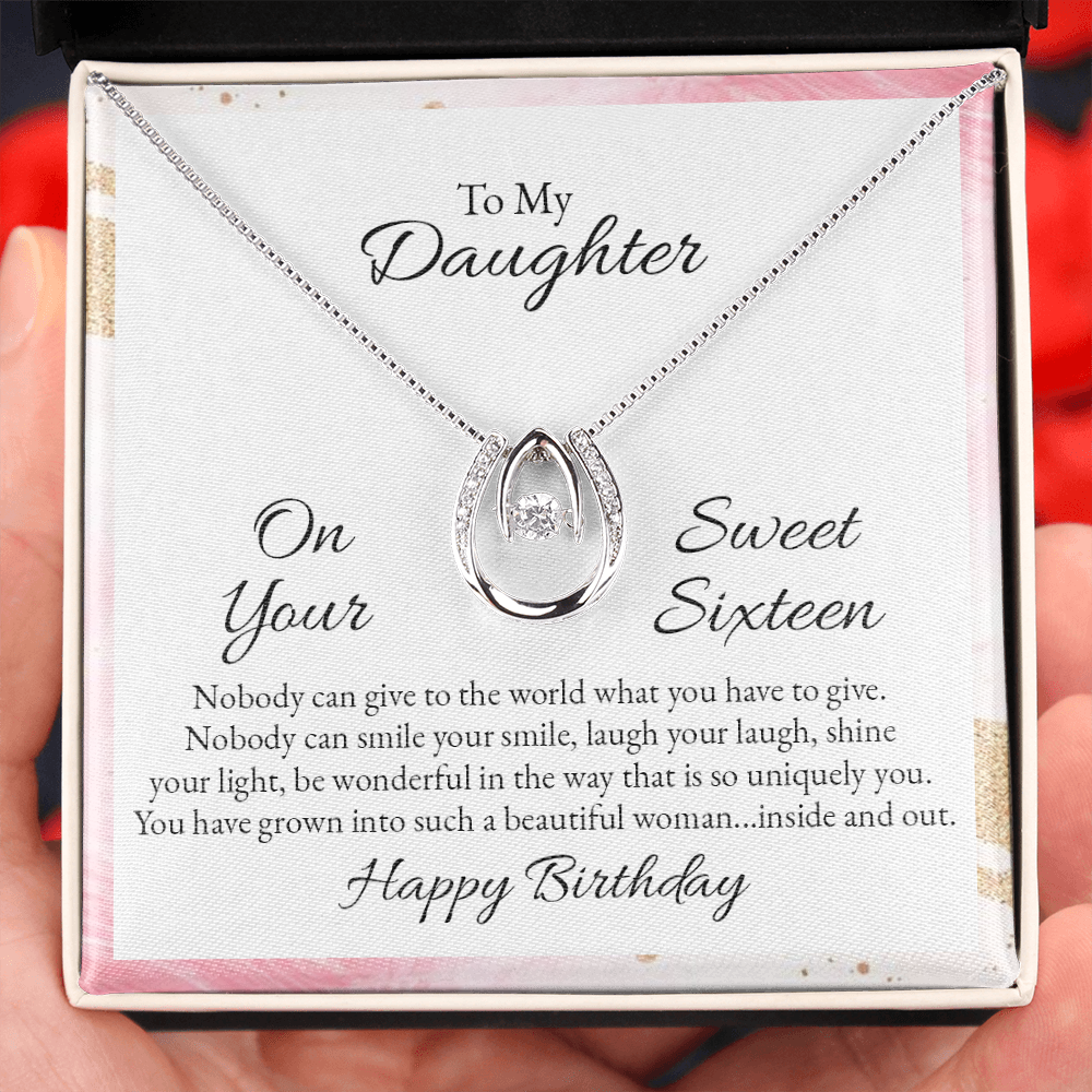 To My Daughter Nobody Can Give to The World Lucky Horseshoe Necklace Message Card 14k w CZ Crystals-Express Your Love Gifts