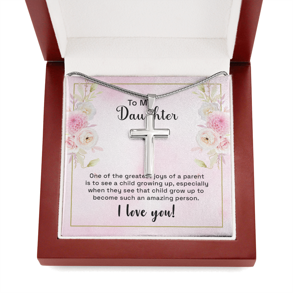 To My Daughter One Of The Greatest Joys Cross Card Necklace w Stainless Steel Pendant-Express Your Love Gifts