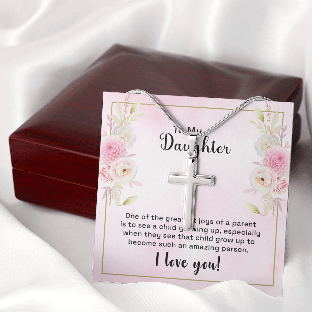 To My Daughter One Of The Greatest Joys Cross Card Necklace w Stainless Steel Pendant-Express Your Love Gifts