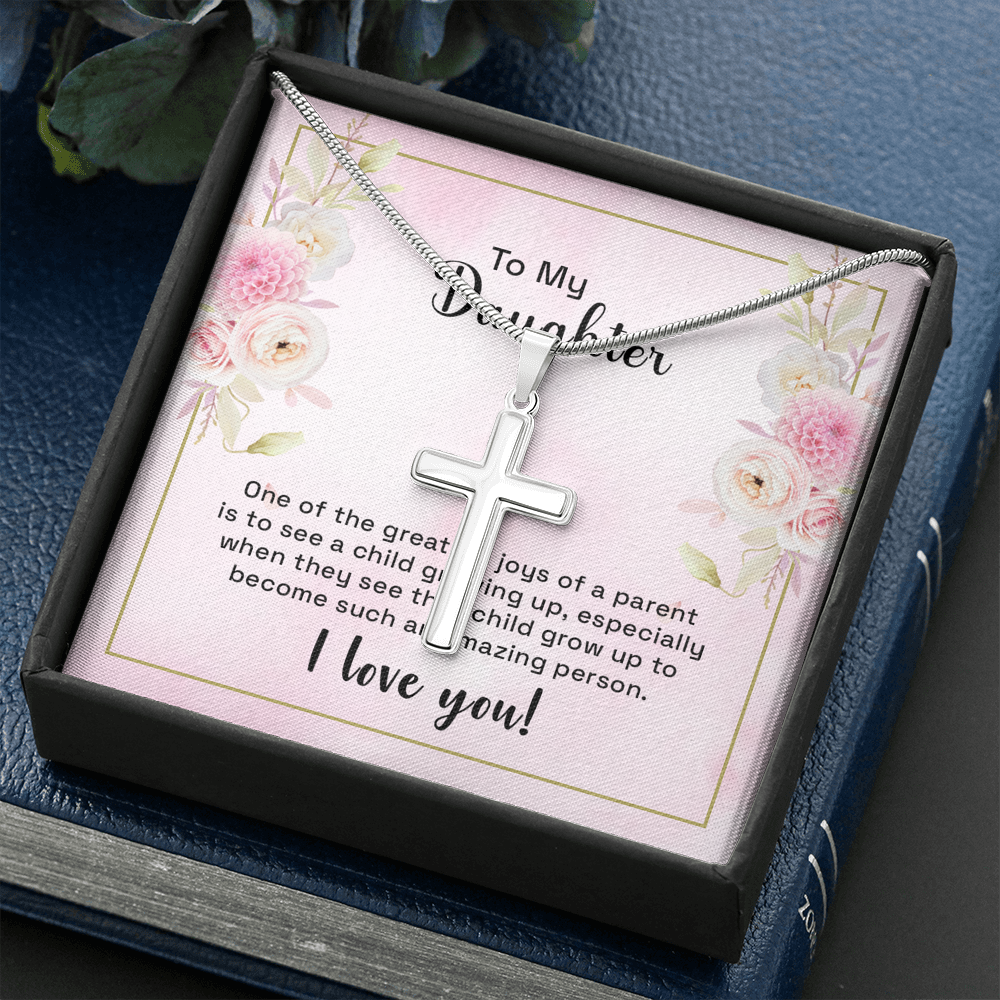 To My Daughter One Of The Greatest Joys Cross Card Necklace w Stainless Steel Pendant-Express Your Love Gifts