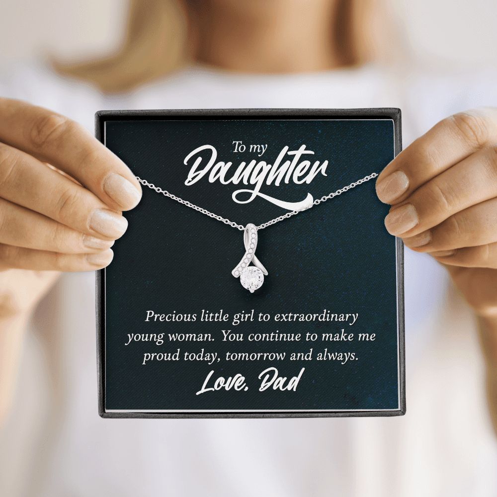 To My Daughter Precious Little Girl Alluring Ribbon Necklace Message Card-Express Your Love Gifts