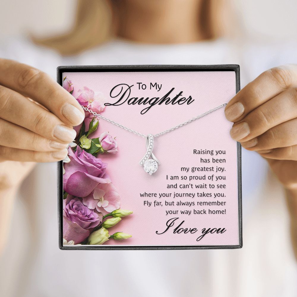 To My Daughter Raising You Alluring Ribbon Necklace Message Card-Express Your Love Gifts