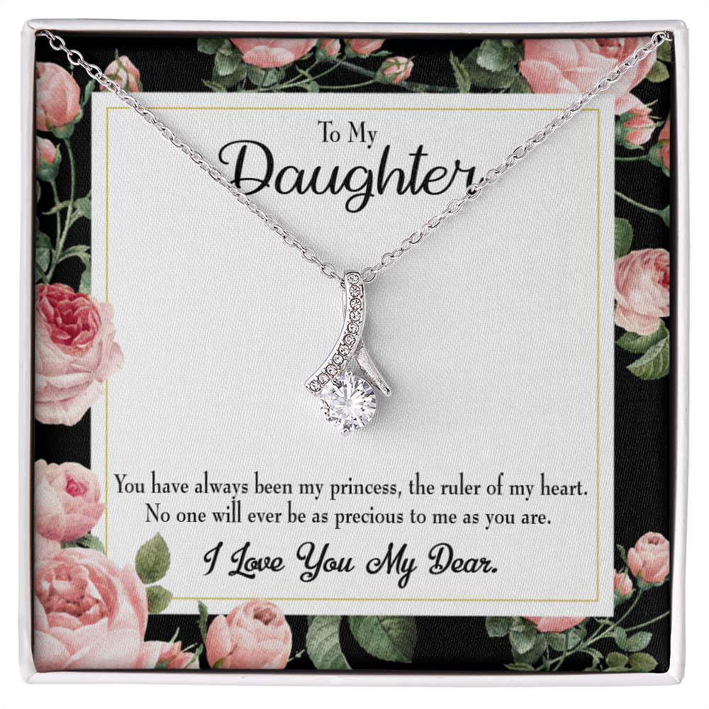 To My Daughter Ruler of My Heart Alluring Ribbon Necklace Message Card-Express Your Love Gifts