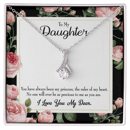 To My Daughter Ruler of My Heart Alluring Ribbon Necklace Message Card-Express Your Love Gifts