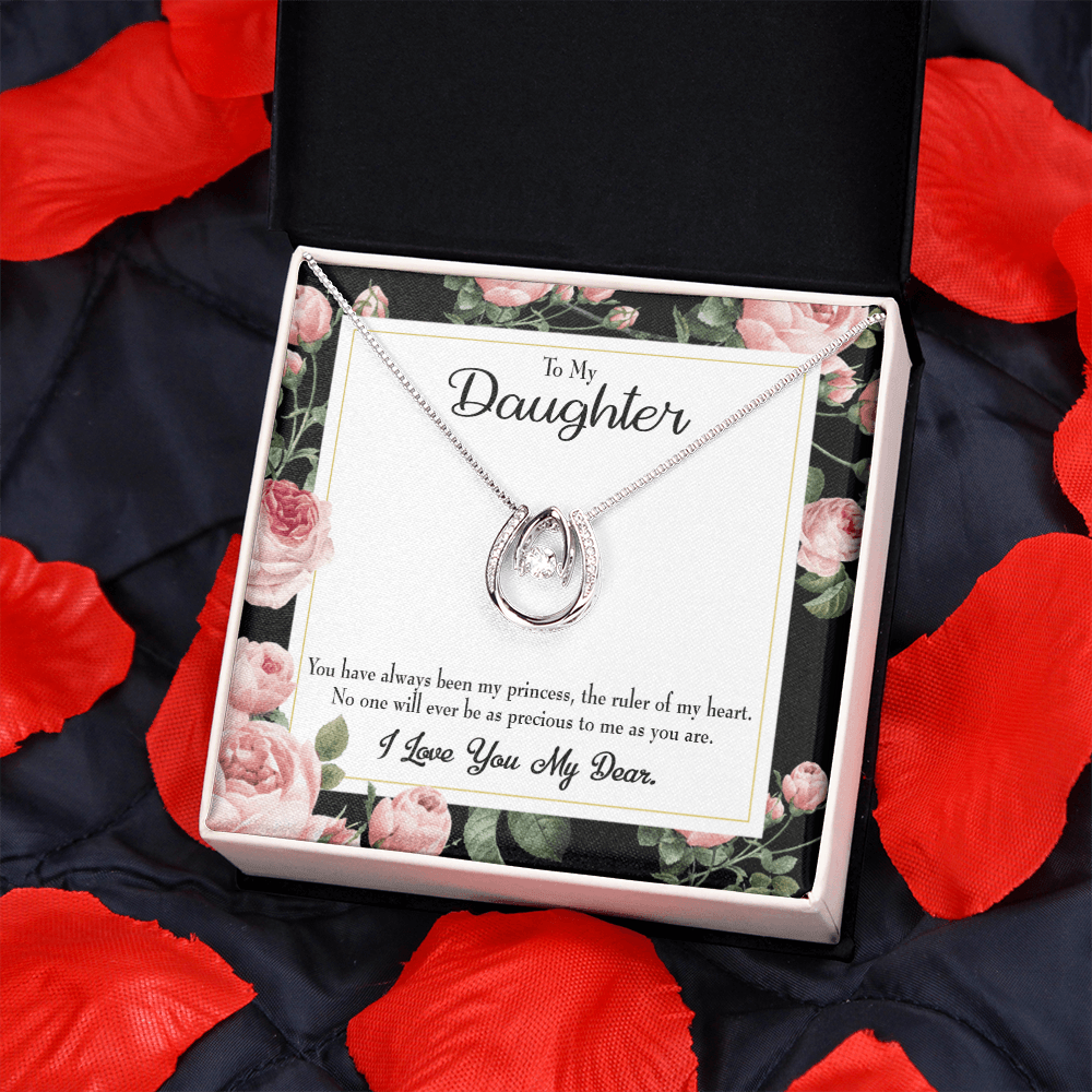 To My Daughter Ruler of My Heart Lucky Horseshoe Necklace Message Card 14k w CZ Crystals-Express Your Love Gifts