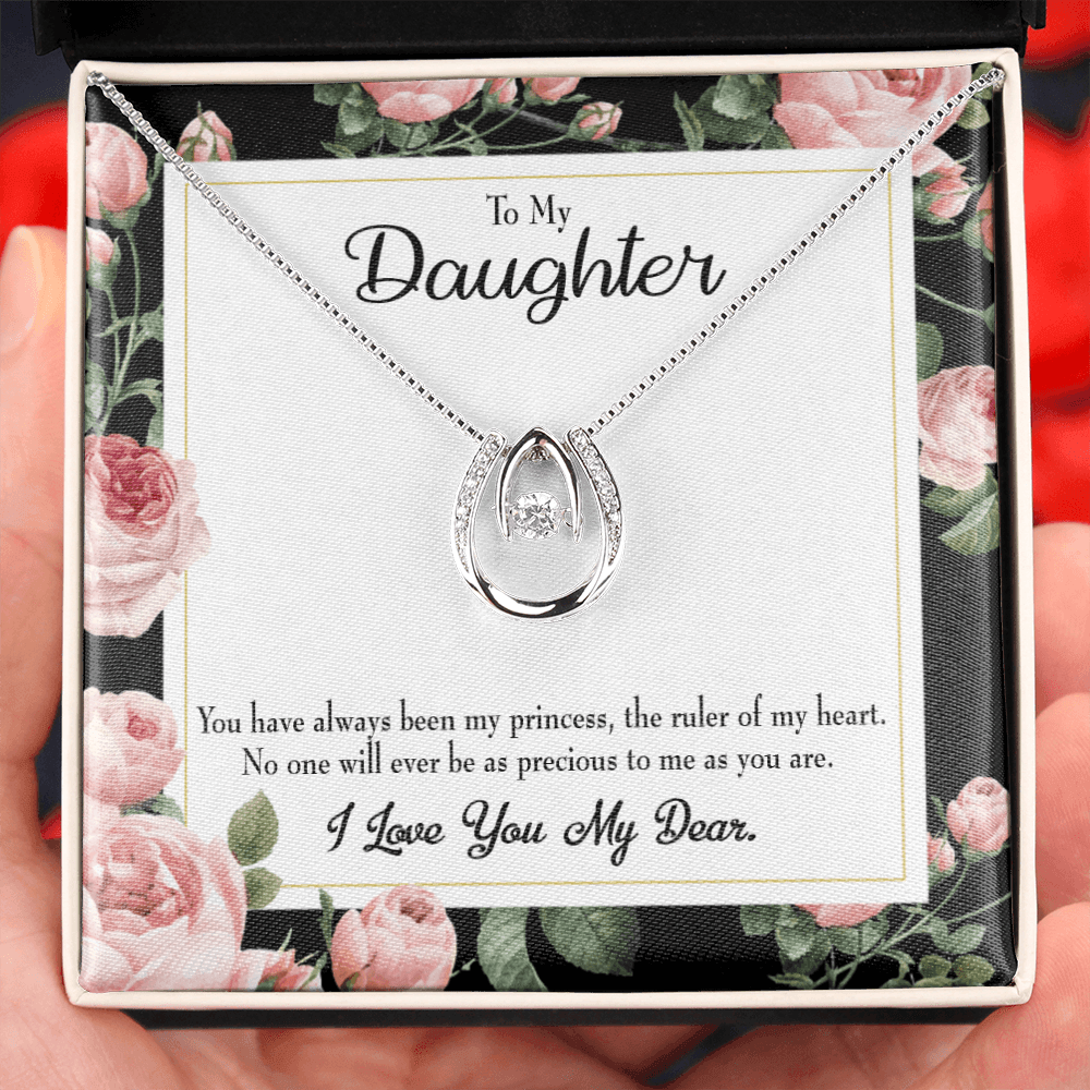 To My Daughter Ruler of My Heart Lucky Horseshoe Necklace Message Card 14k w CZ Crystals-Express Your Love Gifts