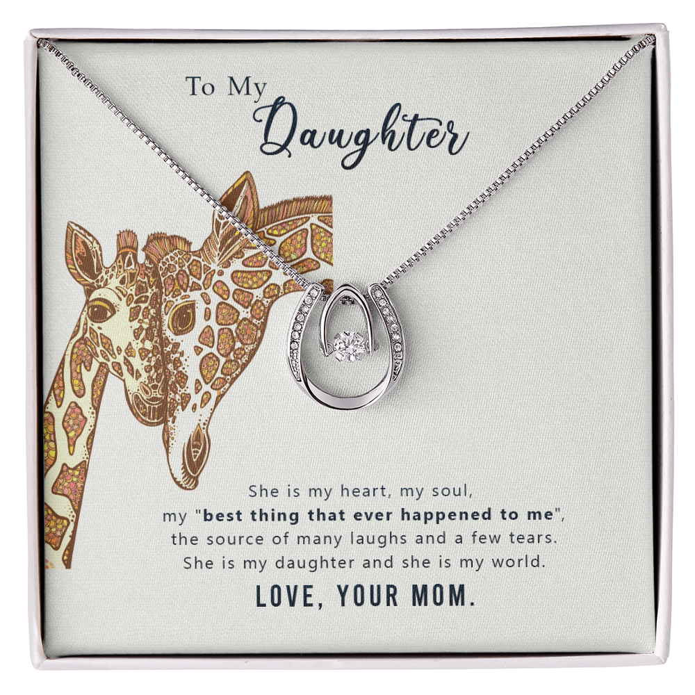 To my daughter-she is my heart Lucky Horseshoe Necklace Message Card 14k w CZ Crystals-Express Your Love Gifts