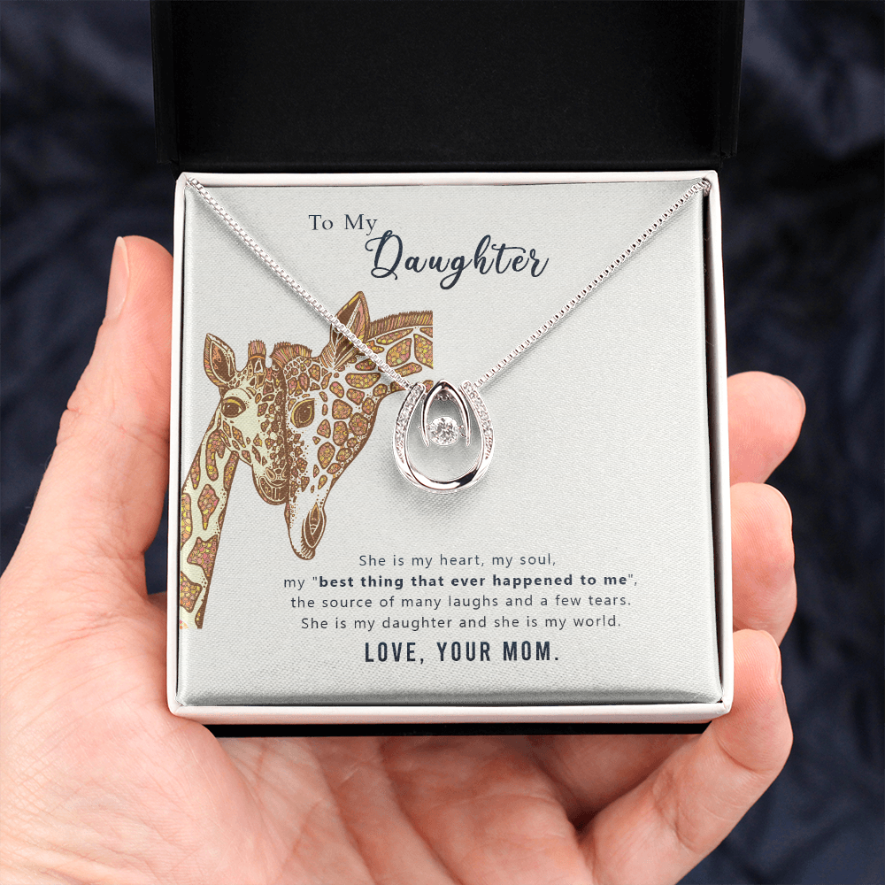 To my daughter-she is my heart Lucky Horseshoe Necklace Message Card 14k w CZ Crystals-Express Your Love Gifts