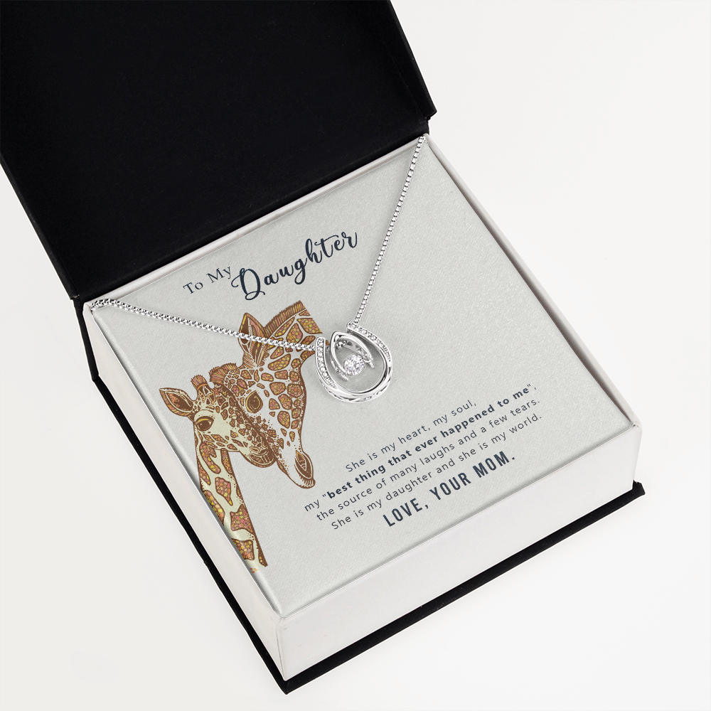 To my daughter-she is my heart Lucky Horseshoe Necklace Message Card 14k w CZ Crystals-Express Your Love Gifts