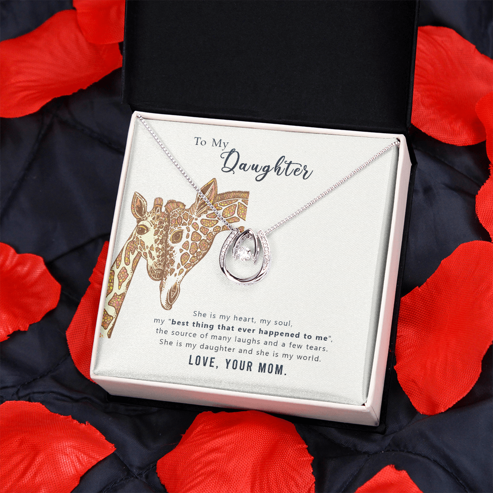 To my daughter-she is my heart Lucky Horseshoe Necklace Message Card 14k w CZ Crystals-Express Your Love Gifts