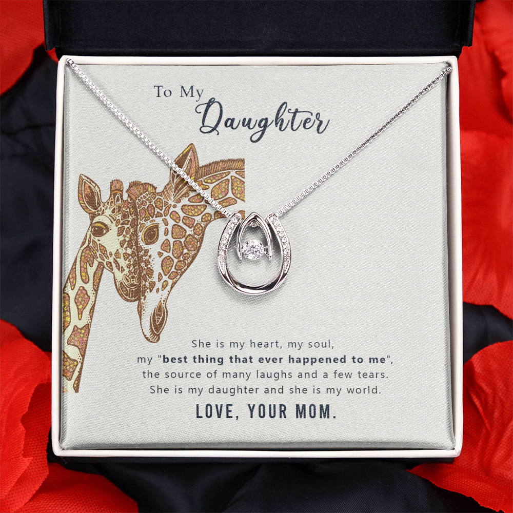 To my daughter-she is my heart Lucky Horseshoe Necklace Message Card 14k w CZ Crystals-Express Your Love Gifts