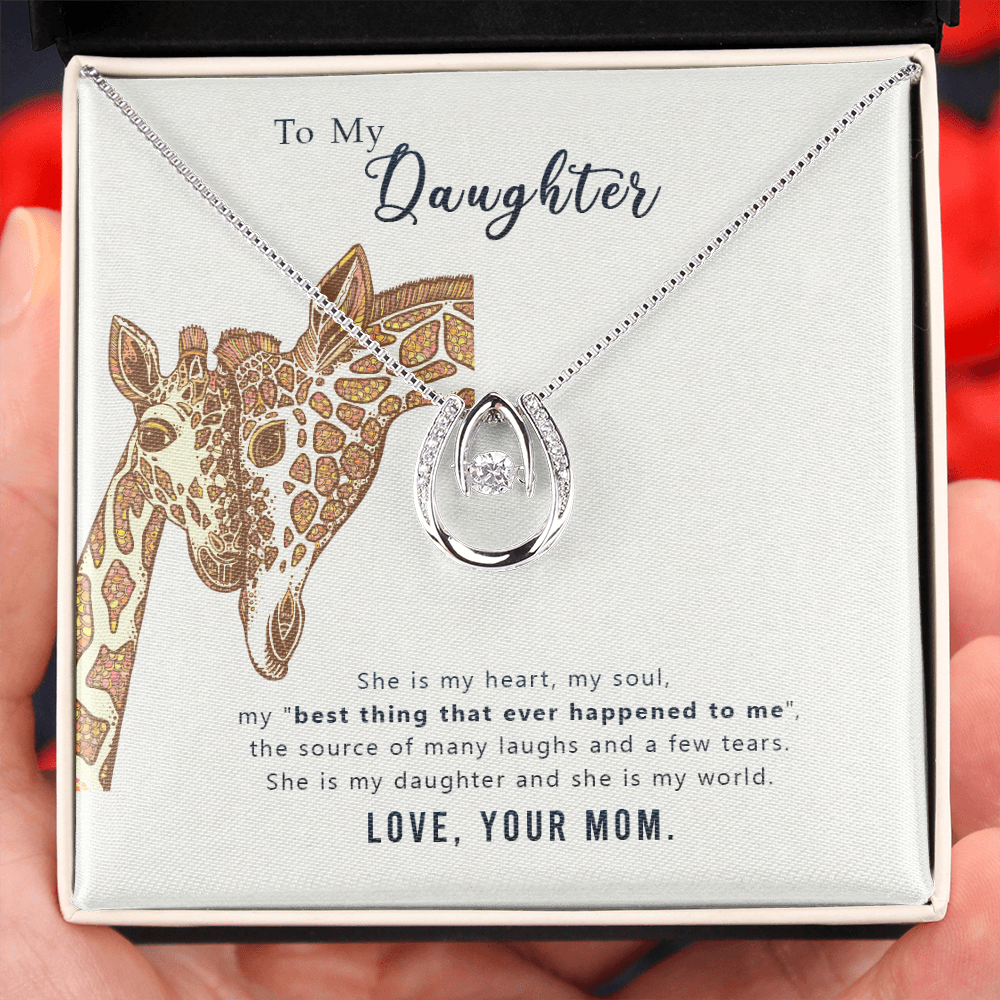 To my daughter-she is my heart Lucky Horseshoe Necklace Message Card 14k w CZ Crystals-Express Your Love Gifts