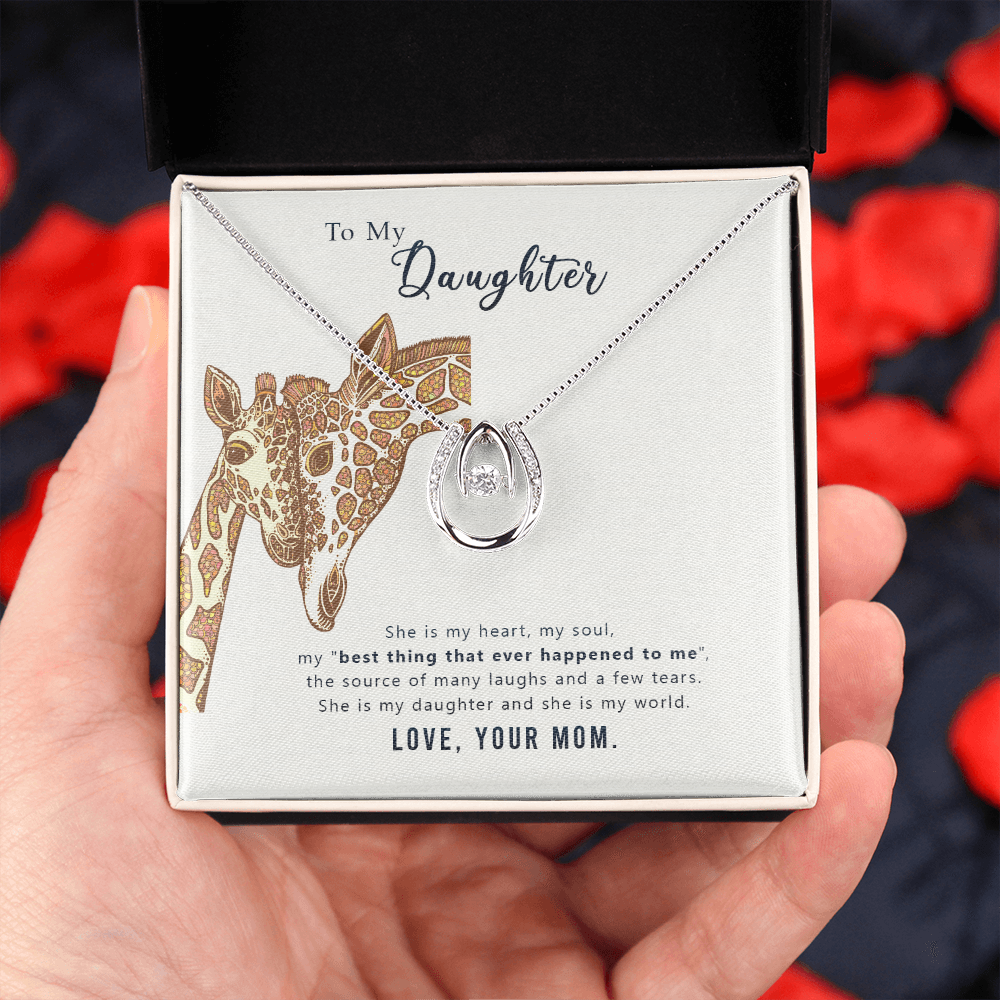 To my daughter-she is my heart Lucky Horseshoe Necklace Message Card 14k w CZ Crystals-Express Your Love Gifts