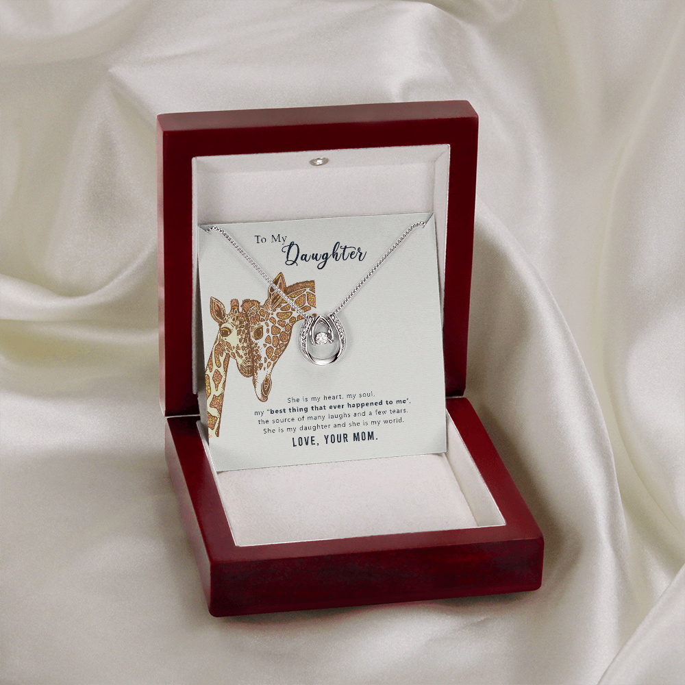 To my daughter-she is my heart Lucky Horseshoe Necklace Message Card 14k w CZ Crystals-Express Your Love Gifts