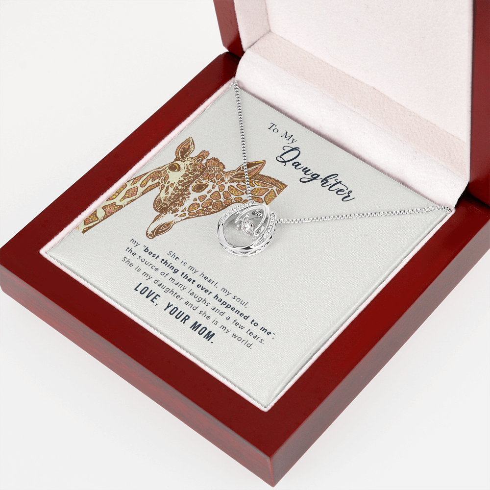To my daughter-she is my heart Lucky Horseshoe Necklace Message Card 14k w CZ Crystals-Express Your Love Gifts