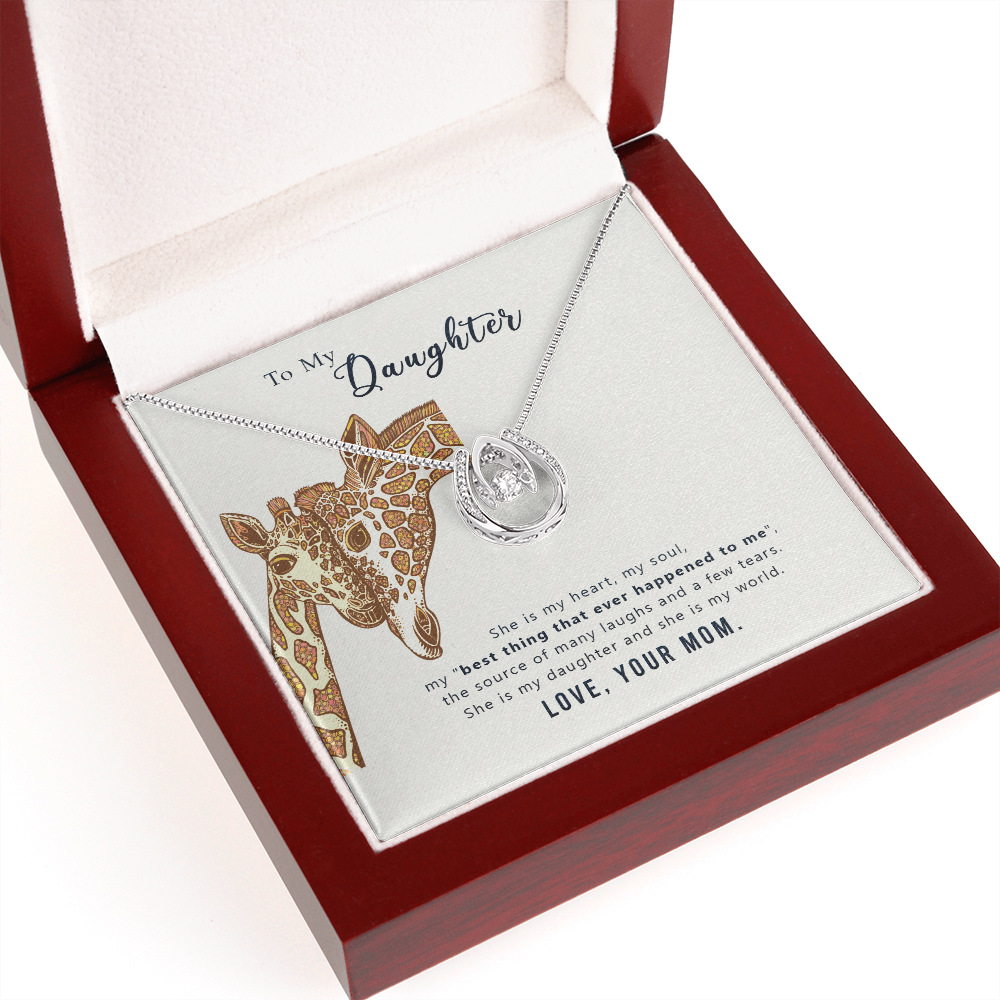 To my daughter-she is my heart Lucky Horseshoe Necklace Message Card 14k w CZ Crystals-Express Your Love Gifts