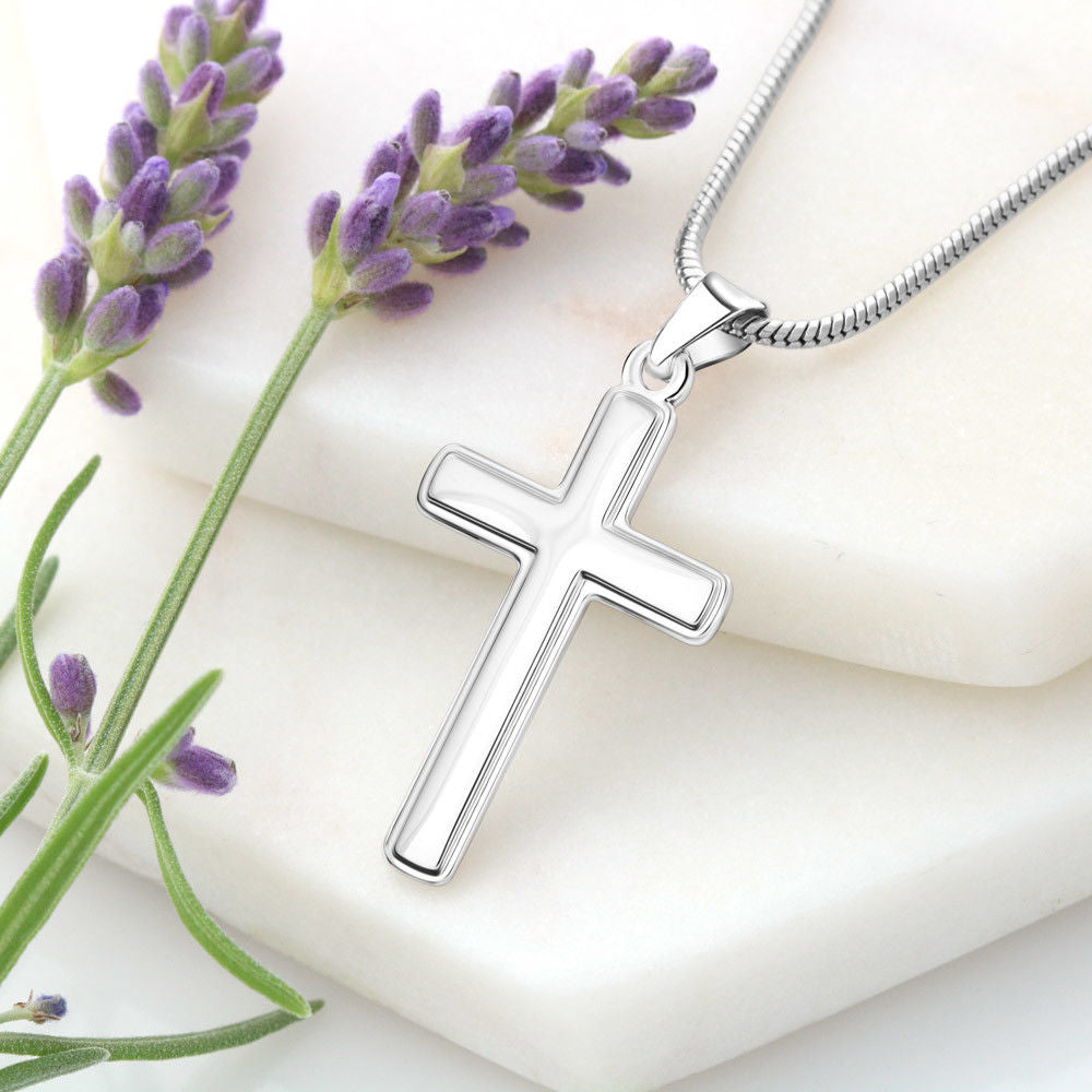 To My Daughter Smallest Step Cross Card Necklace w Stainless Steel Pendant-Express Your Love Gifts