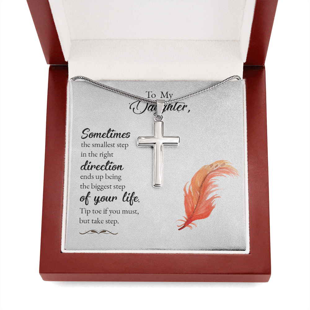 To My Daughter Smallest Step Cross Card Necklace w Stainless Steel Pendant-Express Your Love Gifts