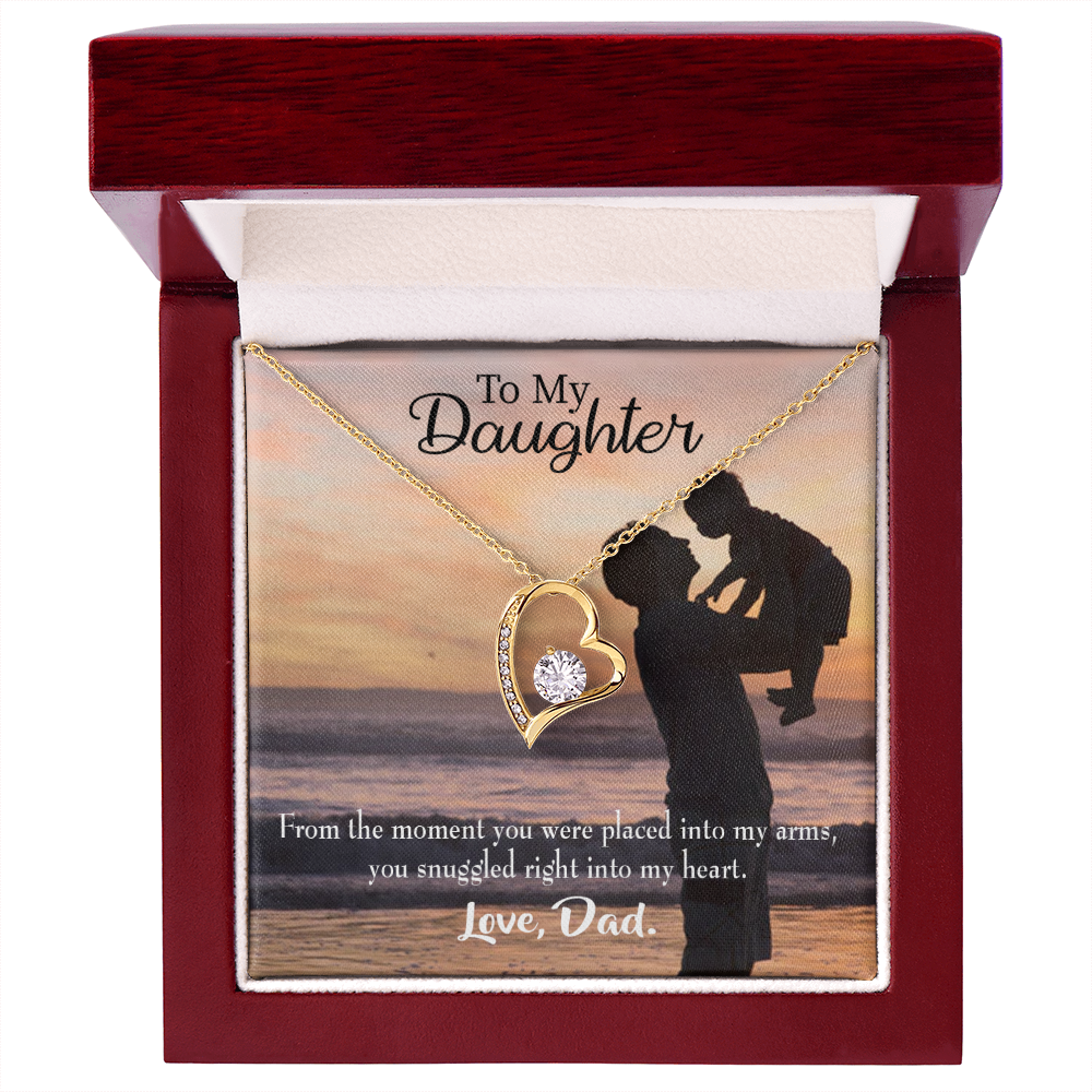 To My Daughter Snuggled Into Dad's Heart Forever Necklace w Message Card-Express Your Love Gifts