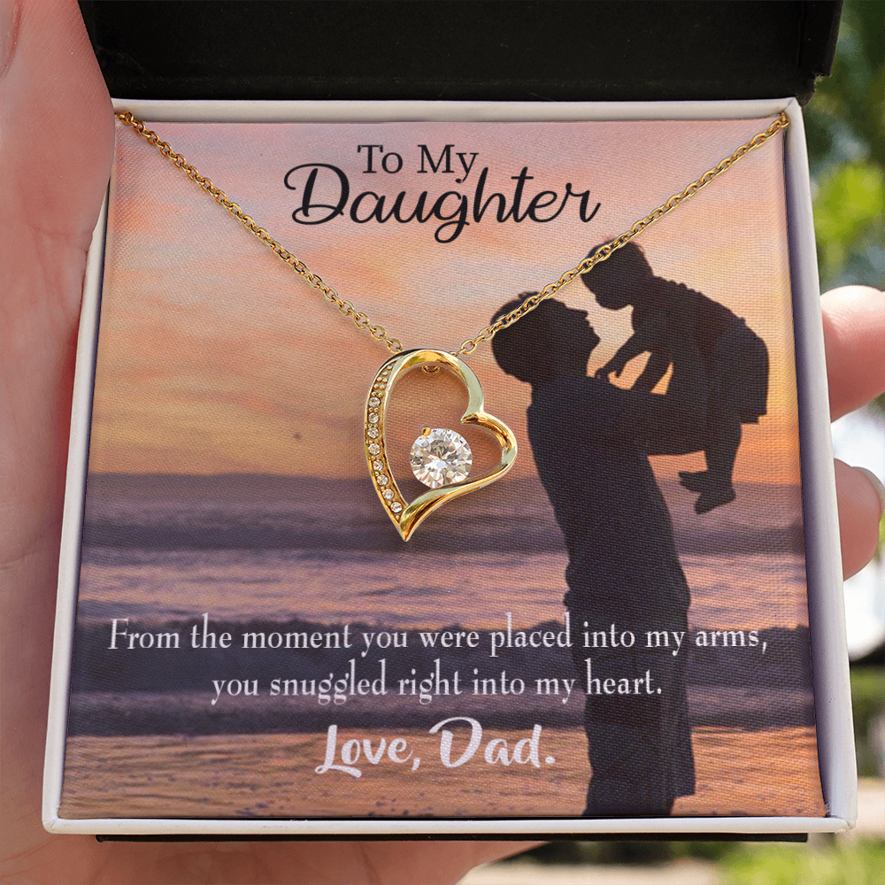To My Daughter Snuggled Into Dad's Heart Forever Necklace w Message Card-Express Your Love Gifts