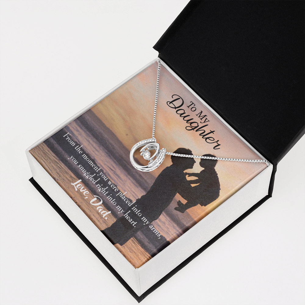 To My Daughter Snuggled into Dad's Heart Lucky Horseshoe Necklace Message Card 14k w CZ Crystals-Express Your Love Gifts