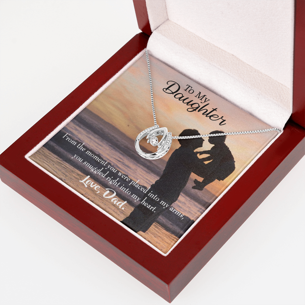 To My Daughter Snuggled into Dad's Heart Lucky Horseshoe Necklace Message Card 14k w CZ Crystals-Express Your Love Gifts