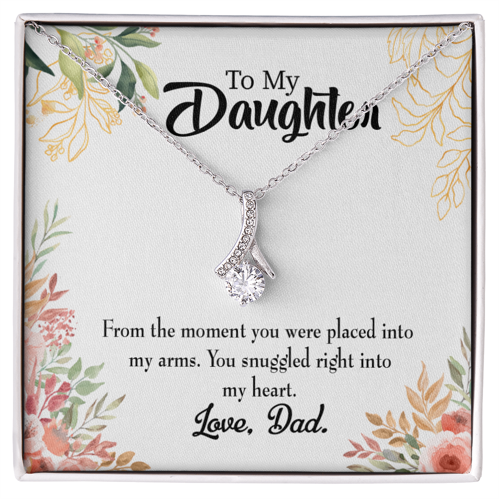 To My Daughter Snuggled to Dad's Heart Alluring Ribbon Necklace Message Card-Express Your Love Gifts