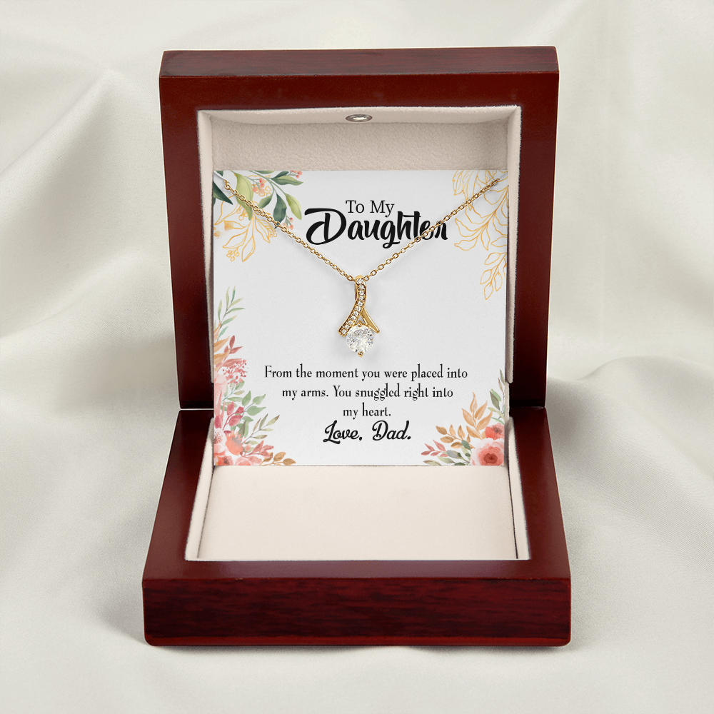 To My Daughter Snuggled to Dad's Heart Alluring Ribbon Necklace Message Card-Express Your Love Gifts