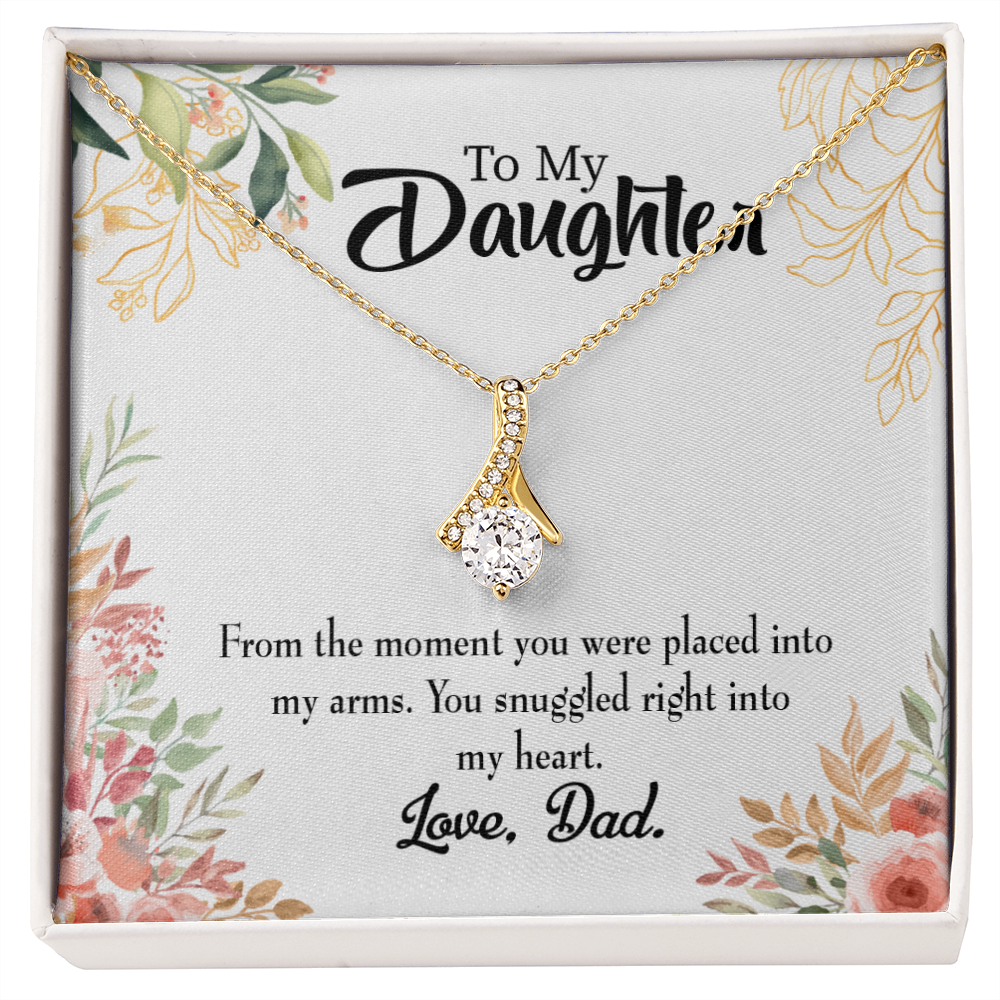 To My Daughter Snuggled to Dad's Heart Alluring Ribbon Necklace Message Card-Express Your Love Gifts