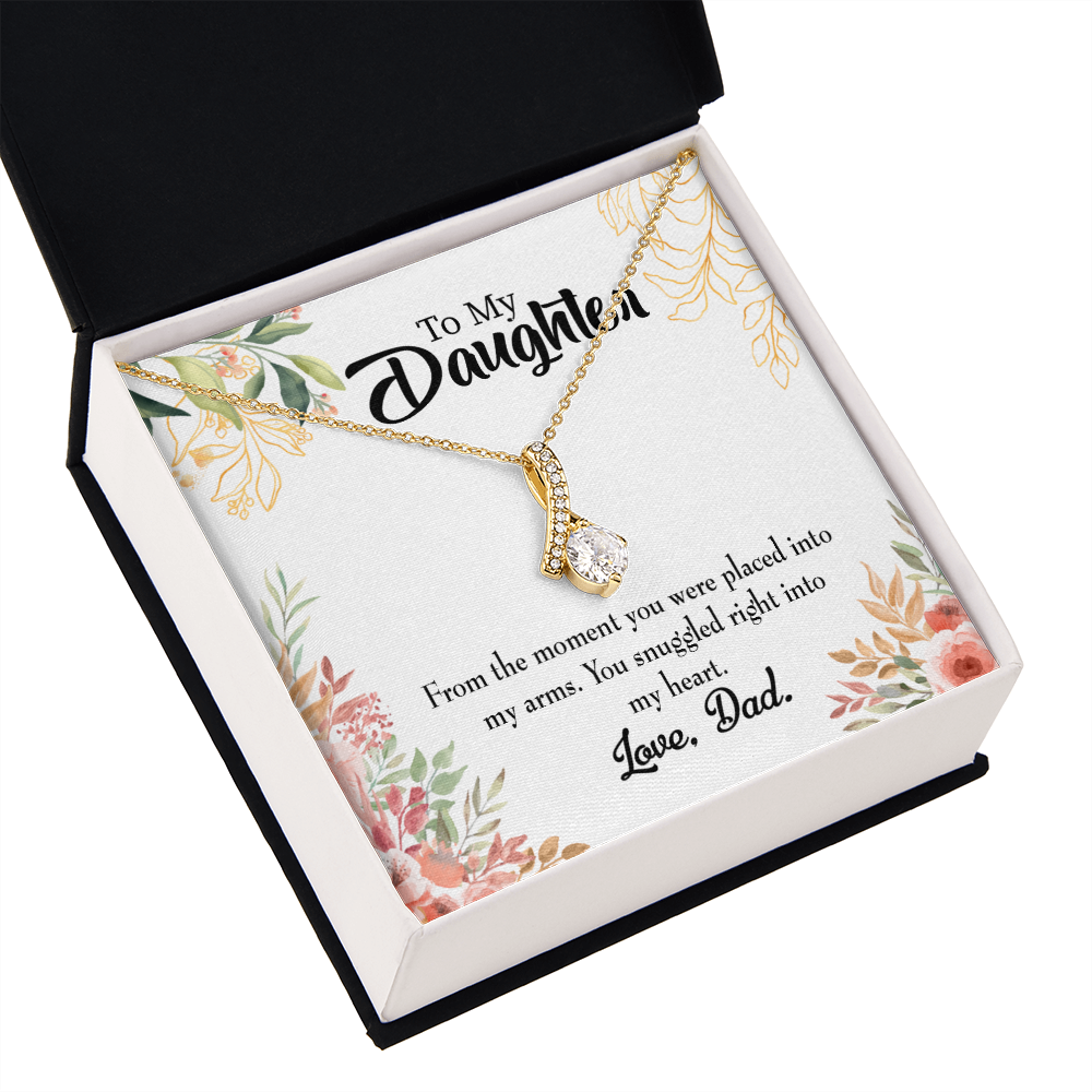 To My Daughter Snuggled to Dad's Heart Alluring Ribbon Necklace Message Card-Express Your Love Gifts