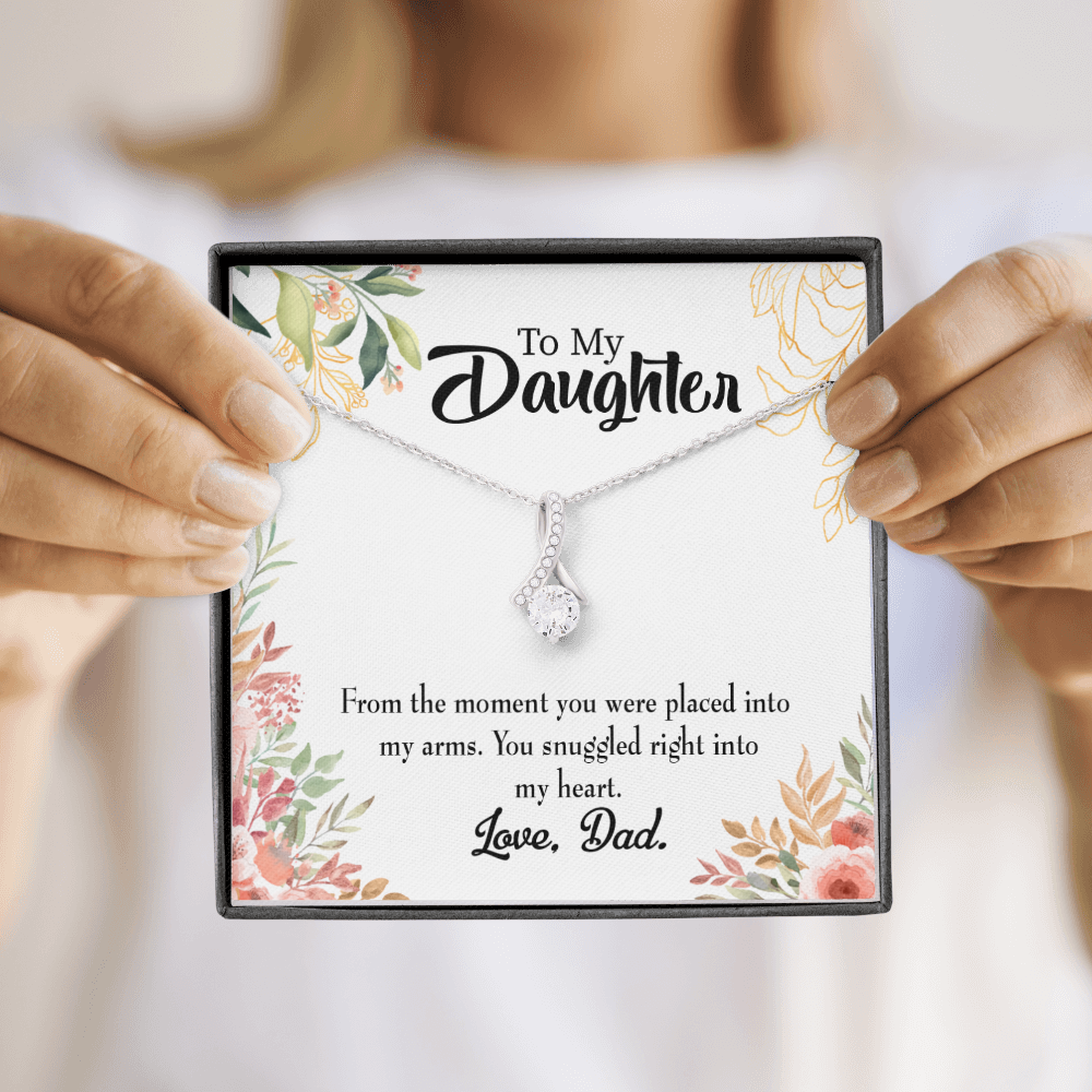 To My Daughter Snuggled to Dad's Heart Alluring Ribbon Necklace Message Card-Express Your Love Gifts
