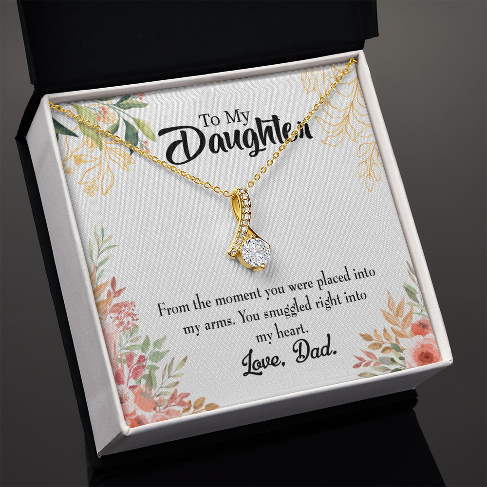 To My Daughter Snuggled to Dad's Heart Alluring Ribbon Necklace Message Card-Express Your Love Gifts