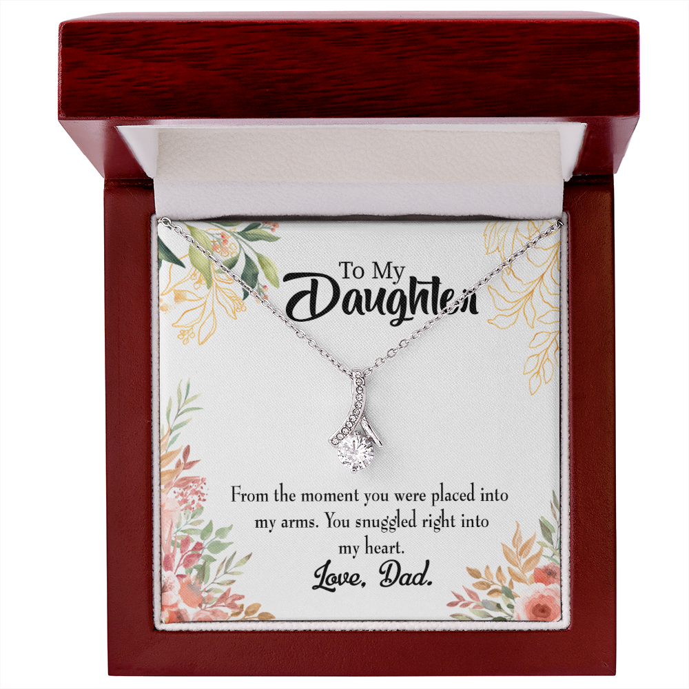 To My Daughter Snuggled to Dad's Heart Alluring Ribbon Necklace Message Card-Express Your Love Gifts