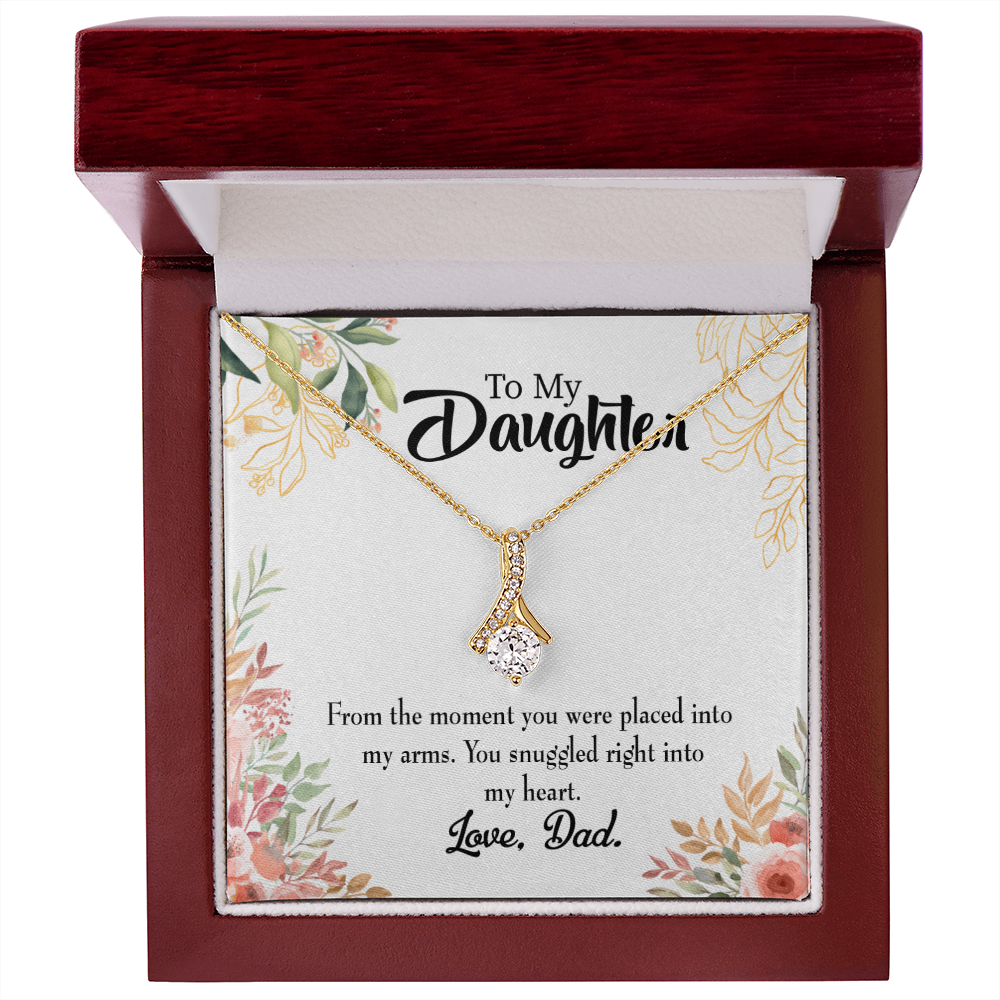 To My Daughter Snuggled to Dad's Heart Alluring Ribbon Necklace Message Card-Express Your Love Gifts