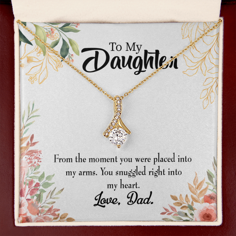 To My Daughter Snuggled to Dad's Heart Alluring Ribbon Necklace Message Card-Express Your Love Gifts