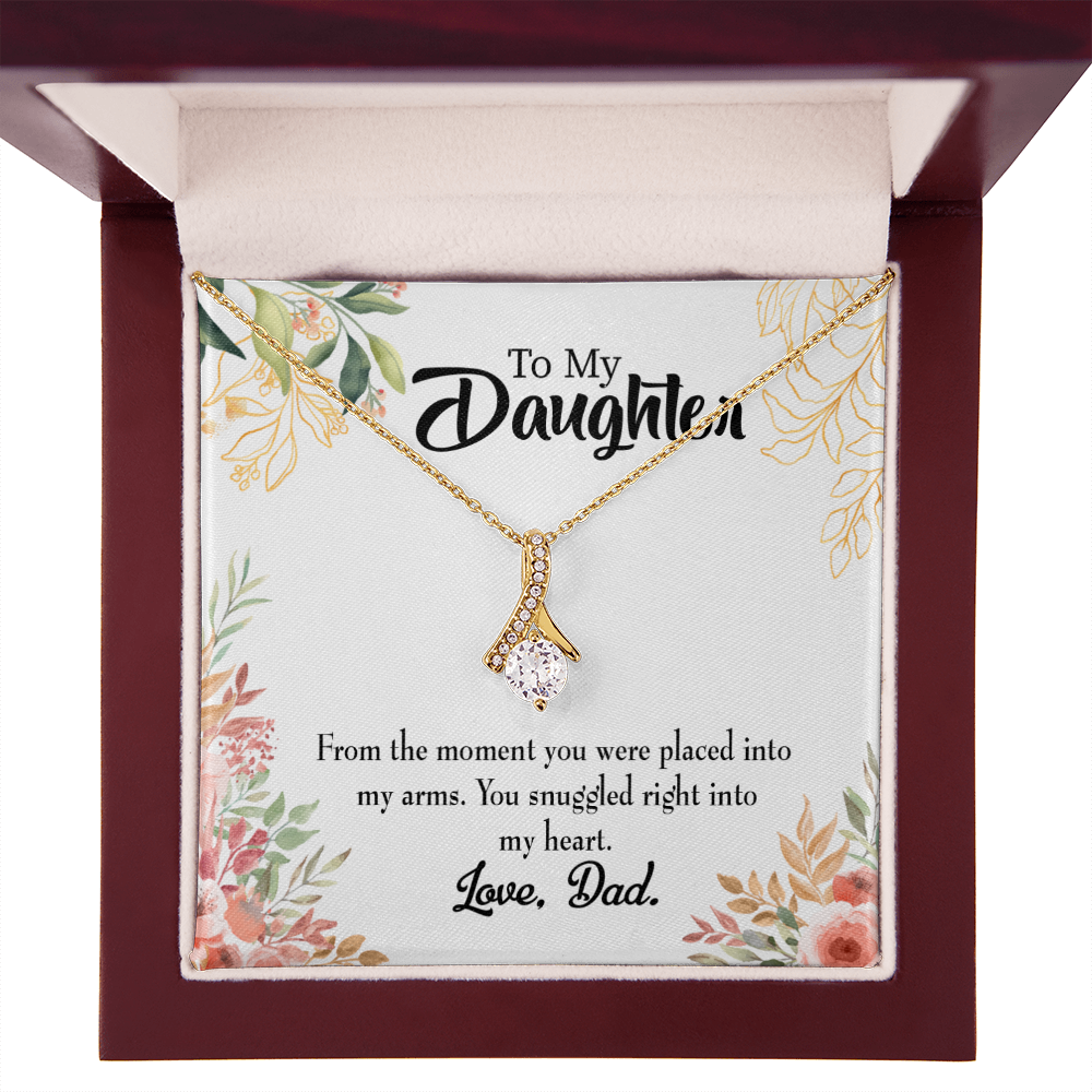 To My Daughter Snuggled to Dad's Heart Alluring Ribbon Necklace Message Card-Express Your Love Gifts