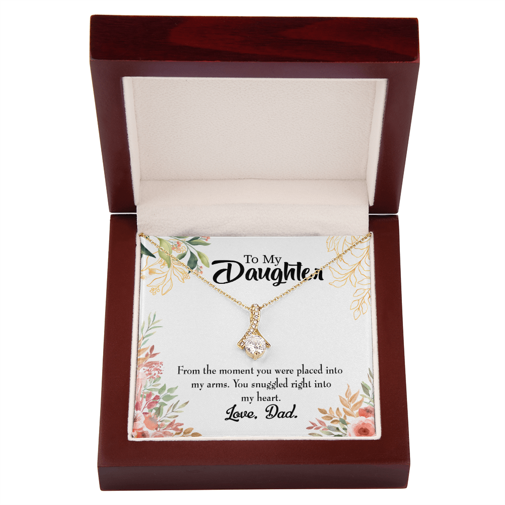 To My Daughter Snuggled to Dad's Heart Alluring Ribbon Necklace Message Card-Express Your Love Gifts