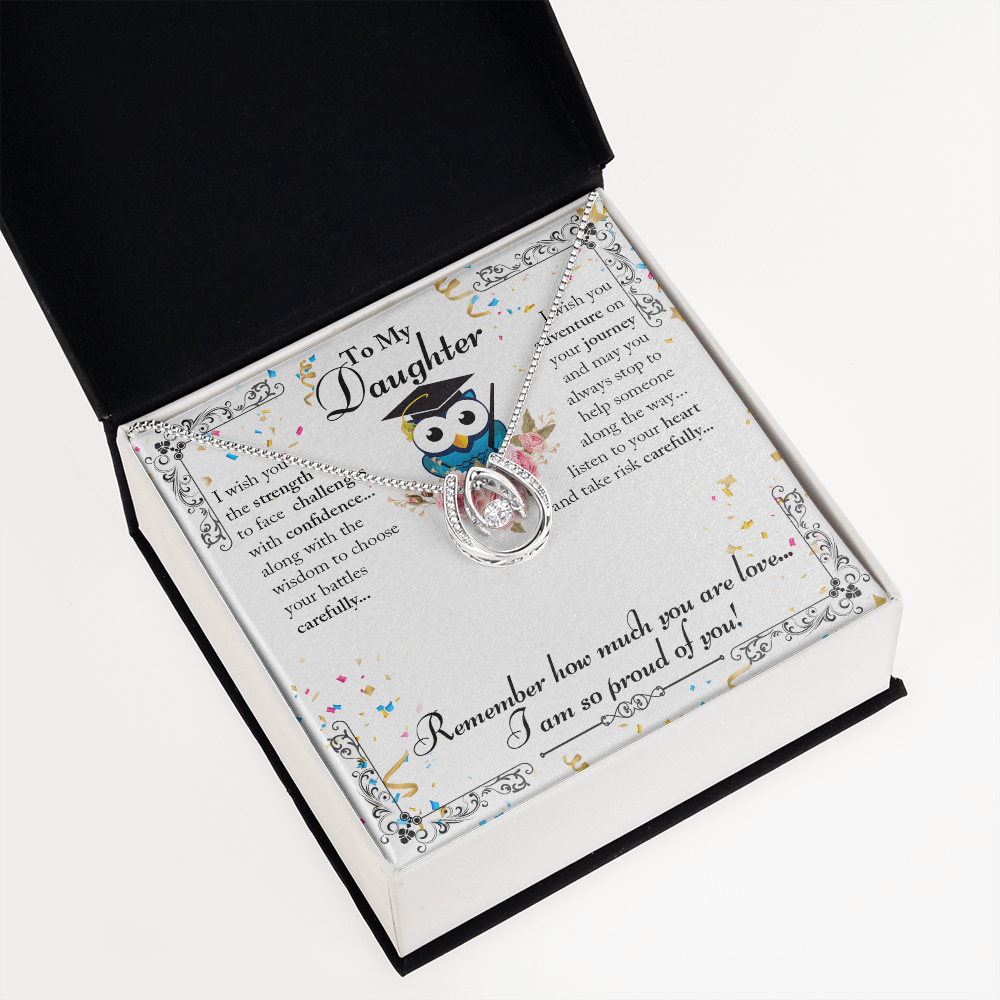 To My Daughter So Proud Lucky Horseshoe Necklace Message Card 14k w CZ Crystals-Express Your Love Gifts