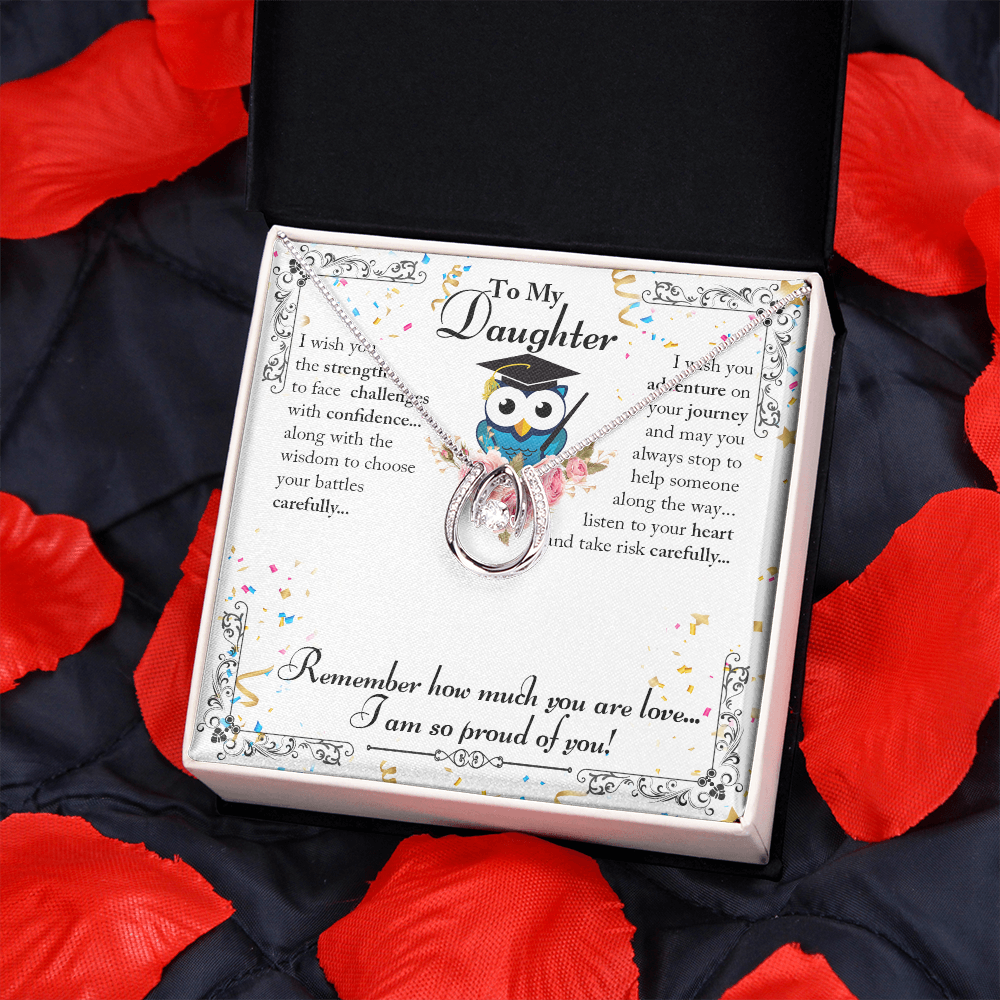 To My Daughter So Proud Lucky Horseshoe Necklace Message Card 14k w CZ Crystals-Express Your Love Gifts