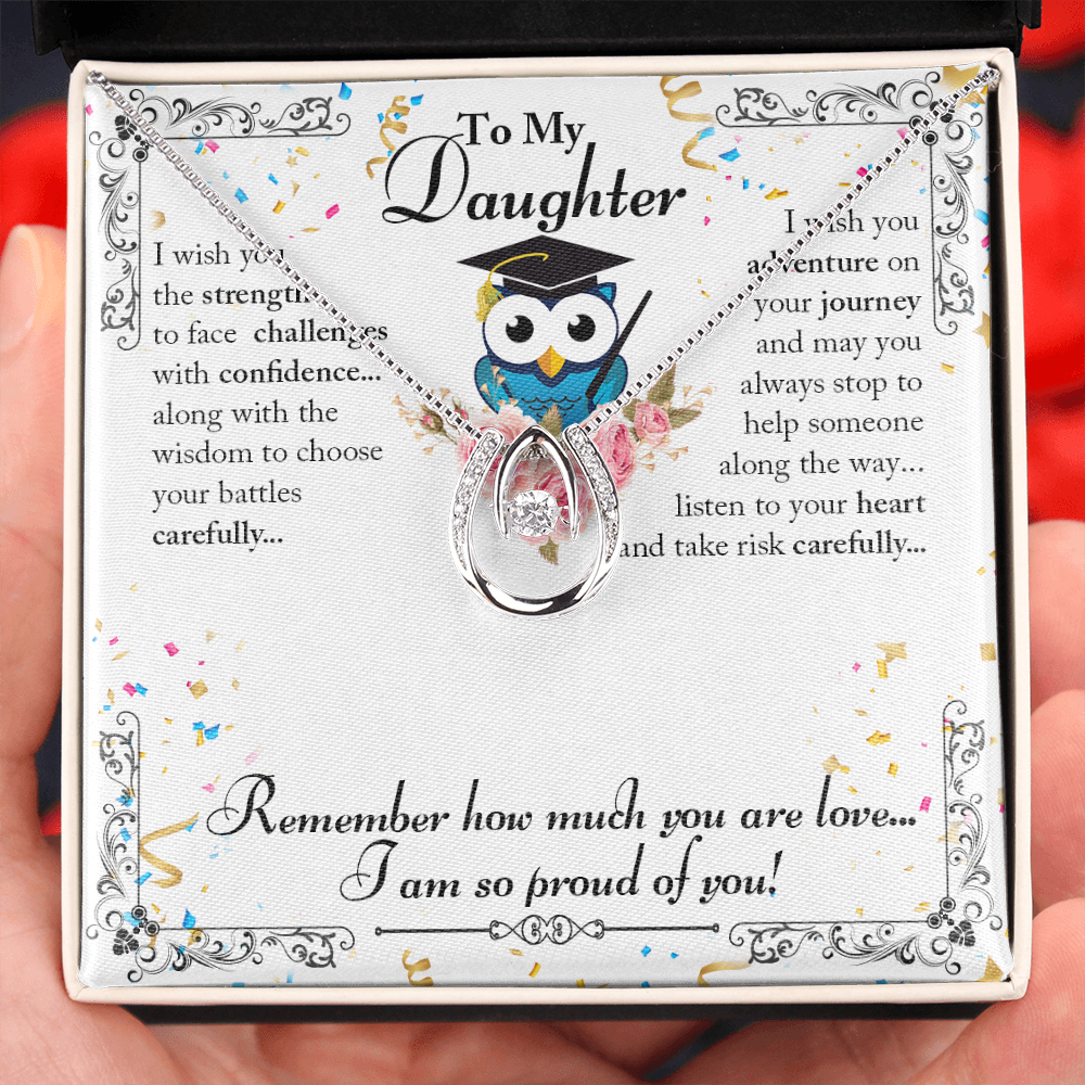 To My Daughter So Proud Lucky Horseshoe Necklace Message Card 14k w CZ Crystals-Express Your Love Gifts