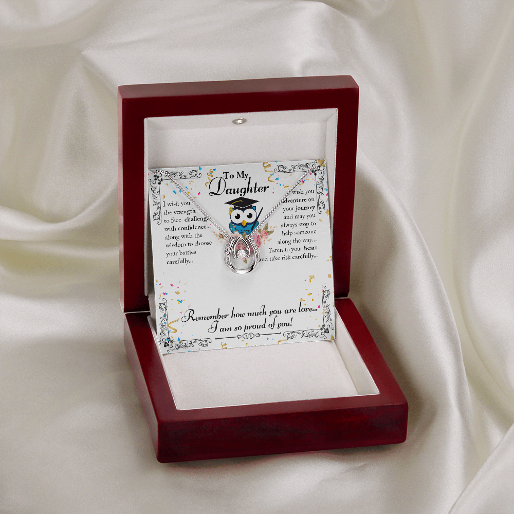 To My Daughter So Proud Lucky Horseshoe Necklace Message Card 14k w CZ Crystals-Express Your Love Gifts