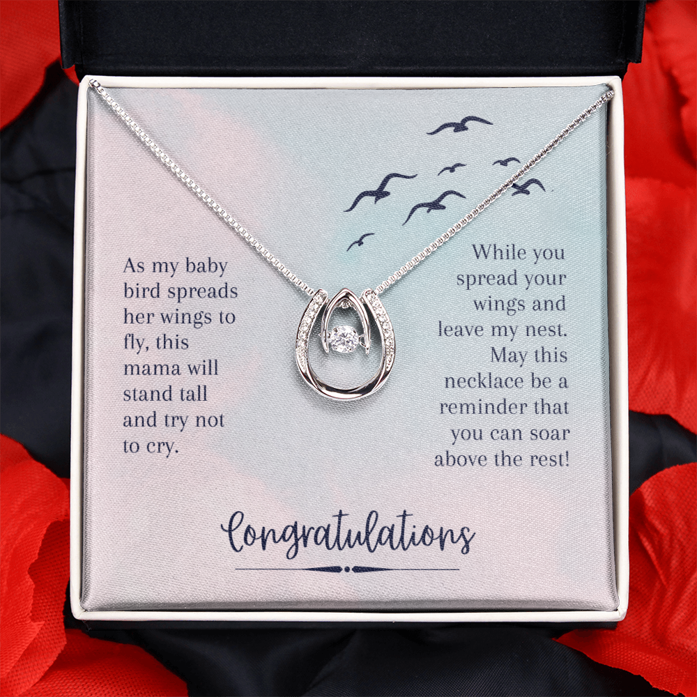 To My Daughter Soar Above the rest - Graduation Lucky Horseshoe Necklace Message Card 14k w CZ Crystals-Express Your Love Gifts